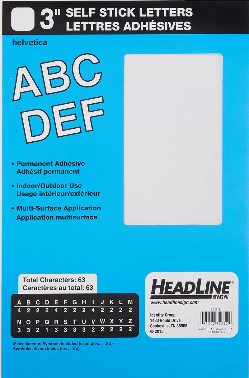 Headline Sign 31312 Stick-On Vinyl Letters, White, 3-Inch, Made in USA - Image 1